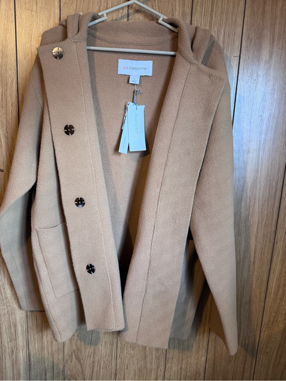 Liz Claiborne Camel Hooded Pea Coat